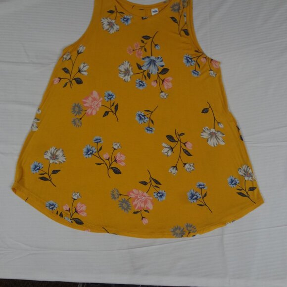 OLD NAVY MUSTARD YELLOW FLORAL MEDIUM WOMENS TANK TOP T-SHIRT L233 - Picture 2 of 4